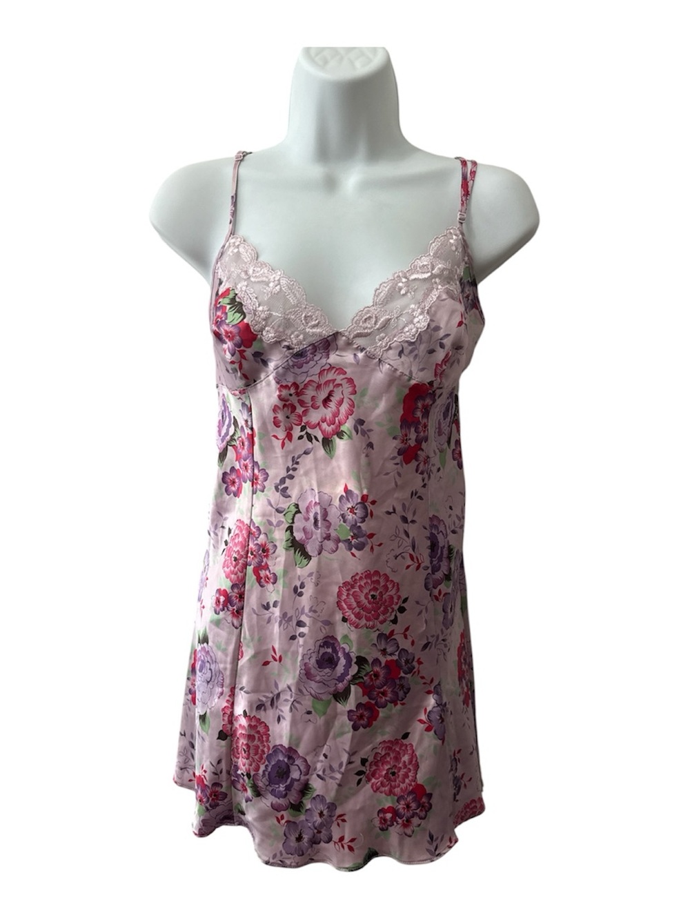 Vintage Victoria’s Secret Floral Lace Trim Satin Chemise - large